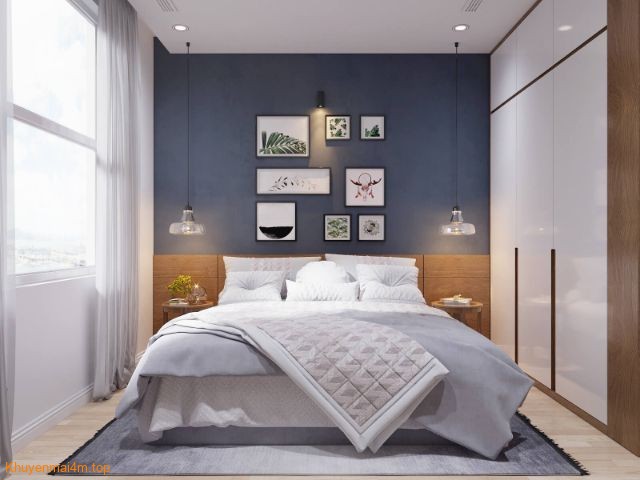 Phòng ngủ bố mẹ được bởi màu xanh nhẹ