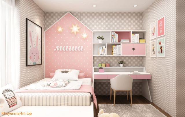 Phòng ngủ con gái được thiết kế với gam màu chủ đạo là màu hồng